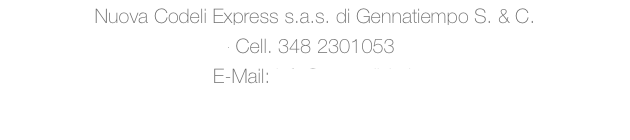 Nuova Codeli Express s.a.s. di Gennatiempo S. & C.
Via Don P. Borghi, 3 - 42035 Castelnovo ne’ Monti (RE)
Tel. e Fax 0522 612307 - Cell. 348 2301053
E-Mail: info@ncepulizie.it